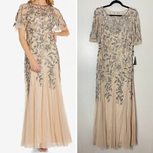 NWT ADRIANNA PAPELL DRESS 12 GOWN FAIRY WHIMSICAL SEQUIN BEADED FLORAL GODETS